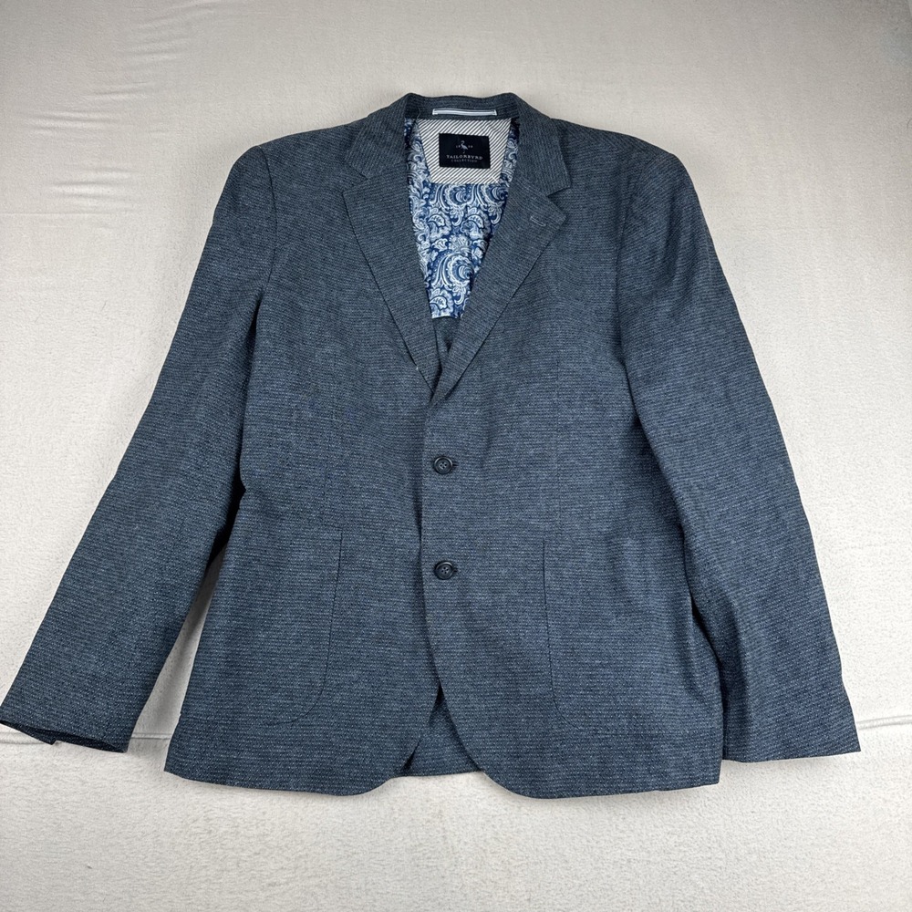 Tailorbyrd Mens Blue Unstructured Sport Coat Blazer 42R Linen Blend Preppy